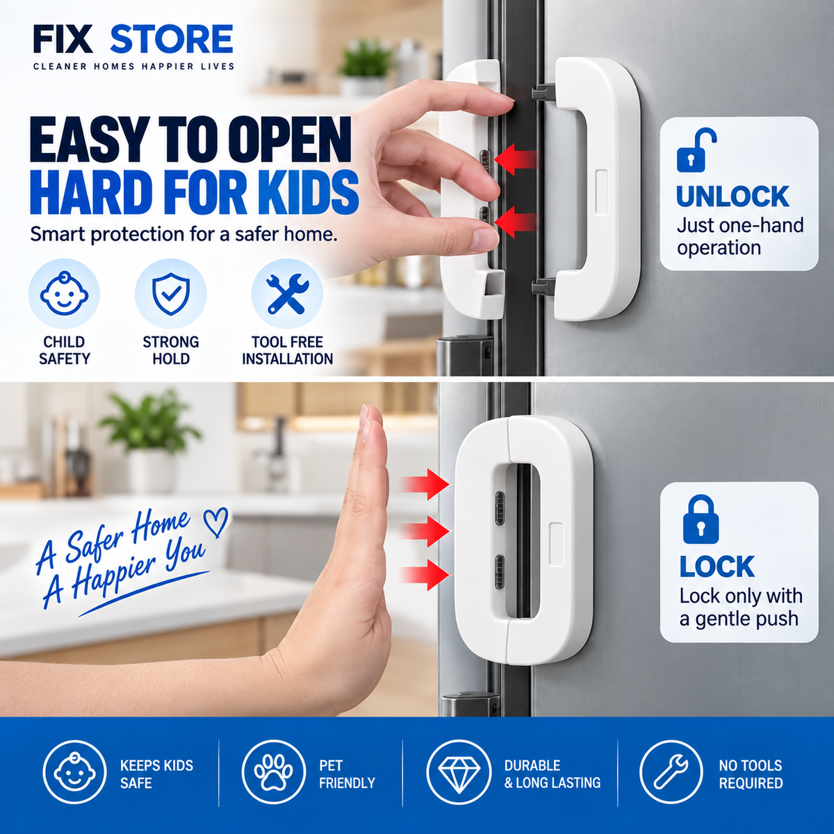 Child Safety Fridge Lock – Strong Adhesive Baby & Pet Safety Lock