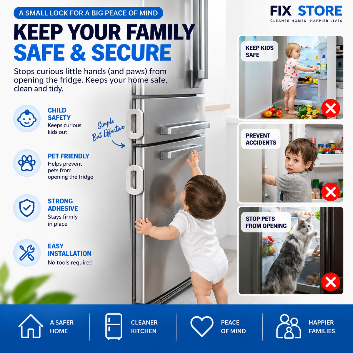 Child Safety Fridge Lock – Strong Adhesive Baby & Pet Safety Lock